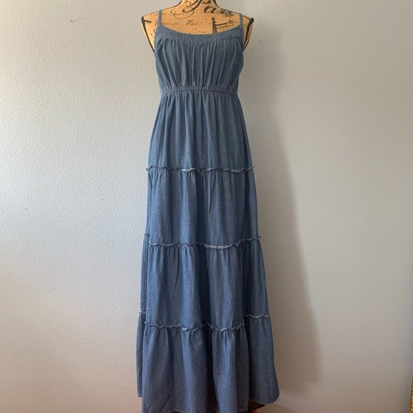 Vintage Dresses & Skirts - JFW Denim Tiered Prairie Style Maxi Dress 14